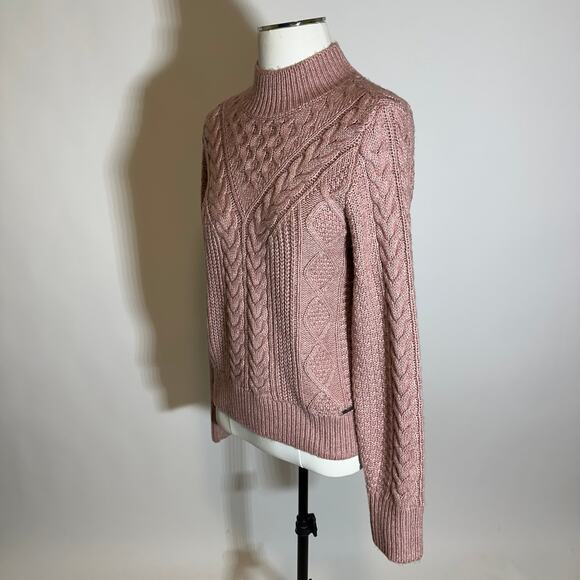 Abercrombie & Fitch Pink Chunky Cable Knit Cotton Sweater Womens Sz XS Mock Neck - Picture 4 of 10